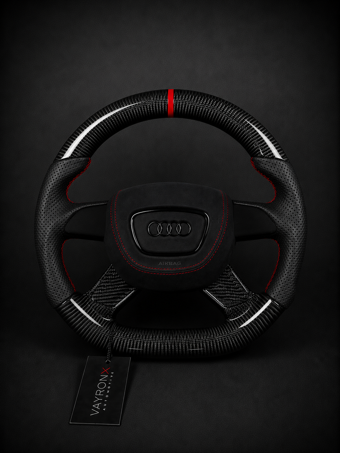 Audi Performance Steering Wheel – Gloss Carbon Fiber, Perforated Leather & Red Center Stripe