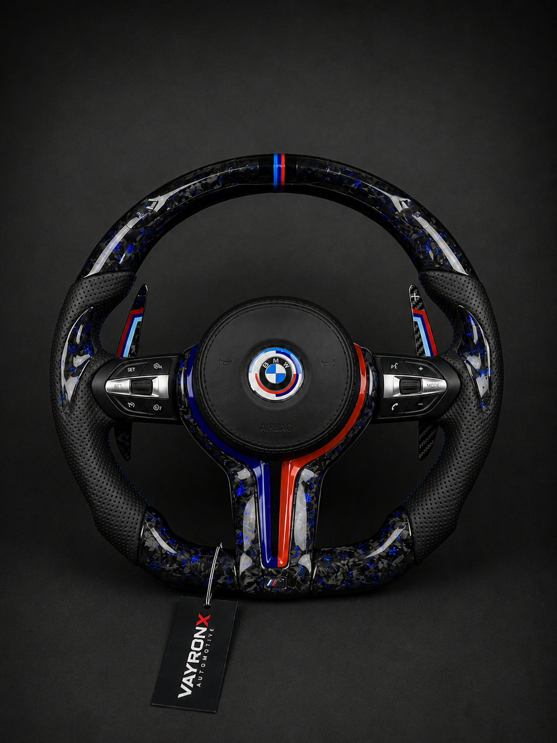 BMW M Performance Steering Wheel – Gloss Forged Carbon Fiber, Perforated Leather, M Tri-Color Center Stripe & Carbon Paddle Shifters