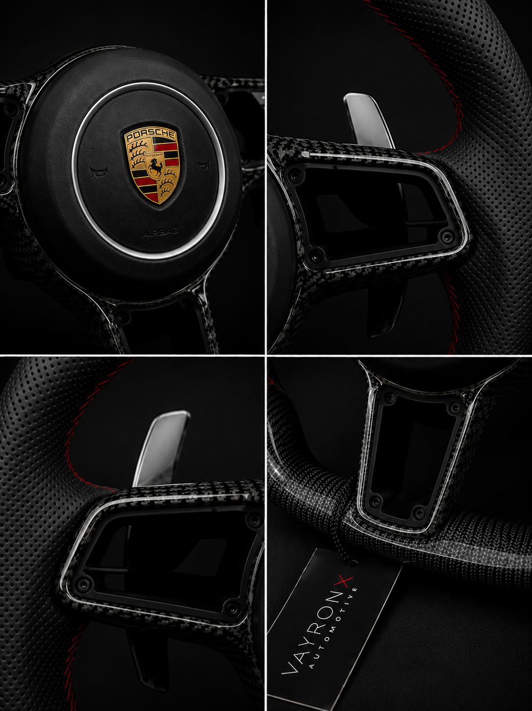 Porsche Performance Steering Wheel – Gloss Carbon Fiber, Perforated Leather & LED Display