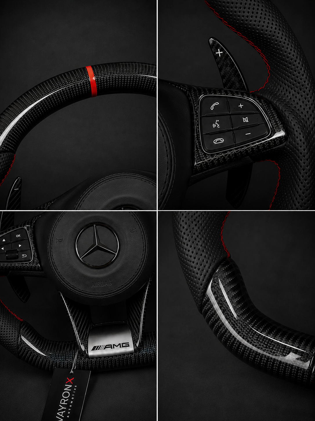 Mercedes-AMG Performance Steering Wheel – Gloss Carbon Fiber, Perforated Leather & Red Center Stripe