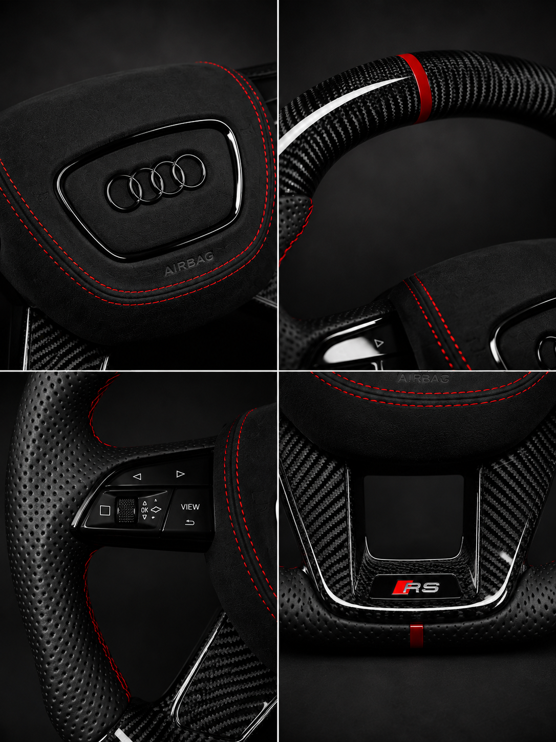 Audi Performance Steering Wheel – Gloss Carbon Fiber, Perforated Leather & Red Center Stripe