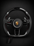 Porsche Performance Steering Wheel – Gloss Carbon Fiber, Perforated Leather & LED Display
