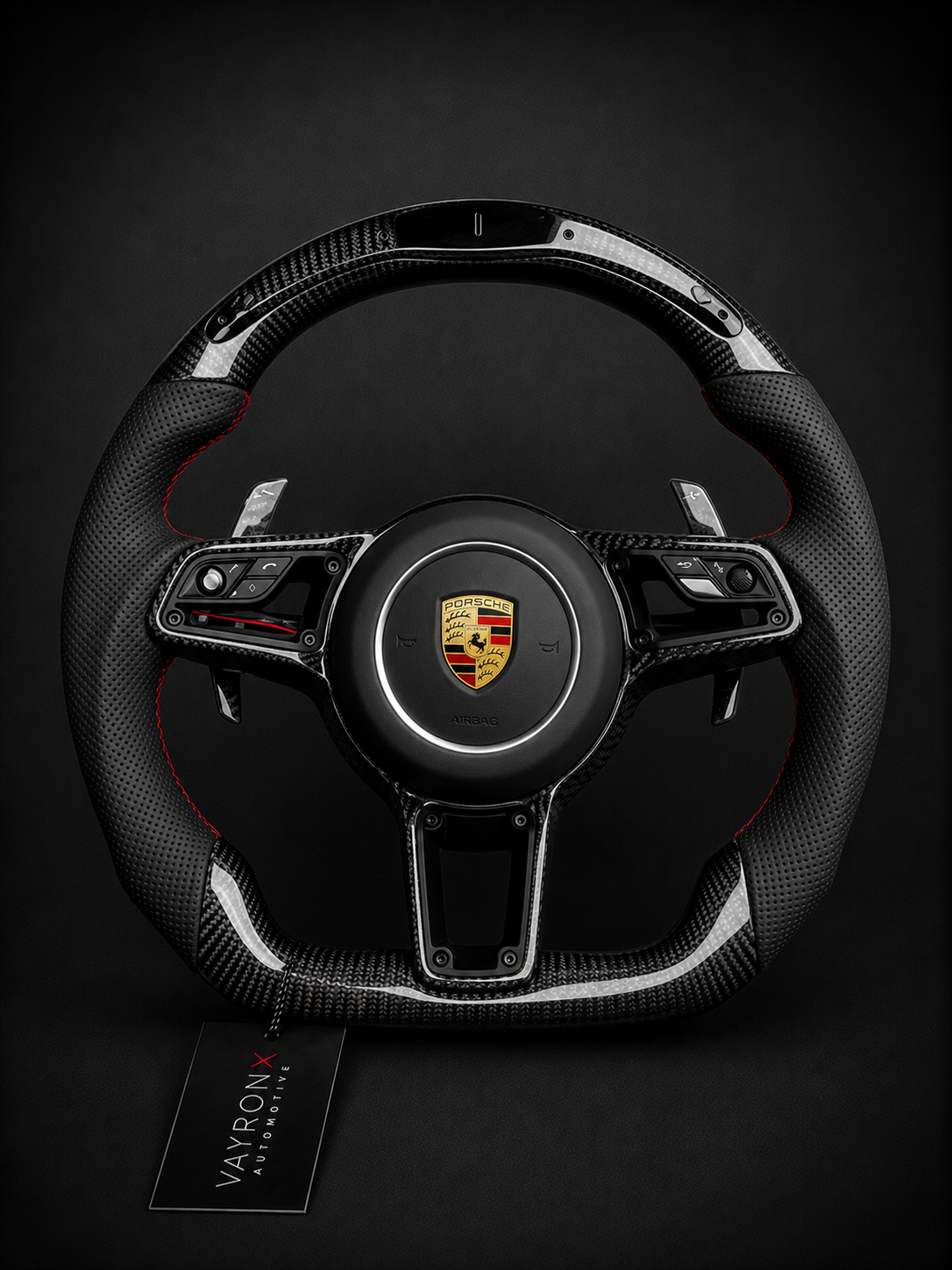 Porsche Performance Steering Wheel – Gloss Carbon Fiber, Perforated Leather & LED Display
