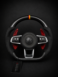 Volkswagen Performance Steering Wheel – Gloss Carbon Fiber, Alcantara & Red Forged Carbon Paddle Shifters