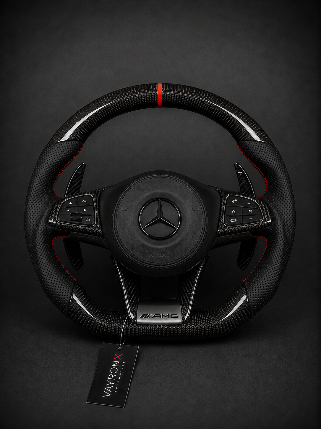 Mercedes-AMG Performance Steering Wheel – Gloss Carbon Fiber, Perforated Leather & Red Center Stripe