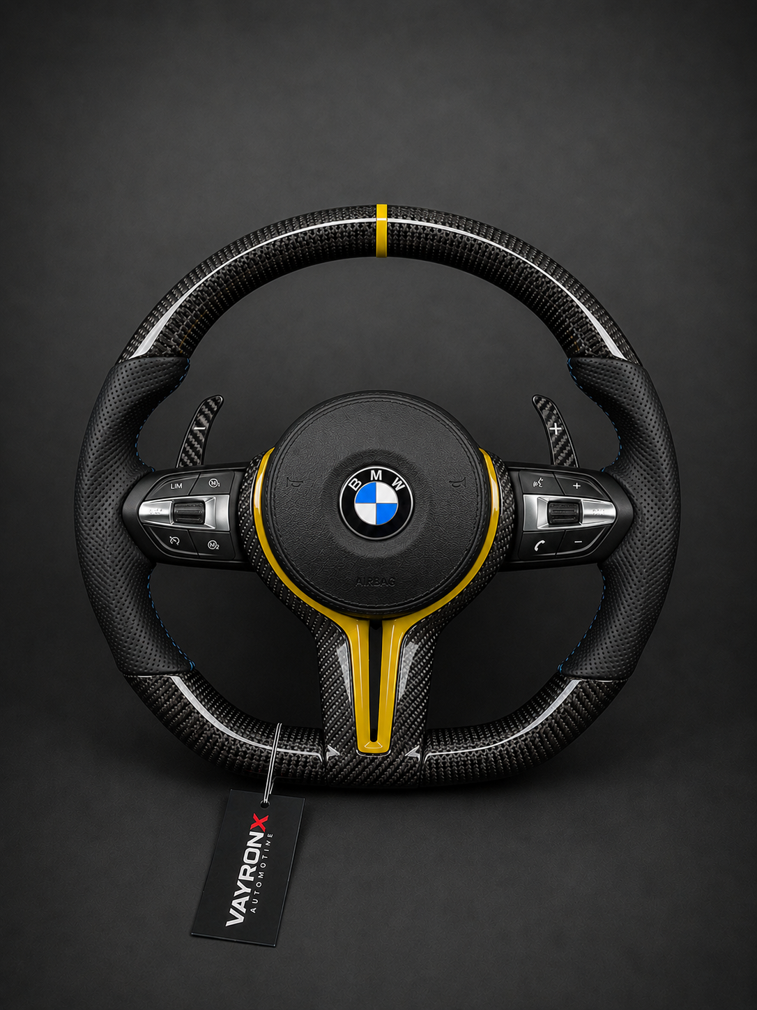 BMW M Performance Steering Wheel – Gloss Carbon Fiber, Perforated Leather & Yellow Center Stripe