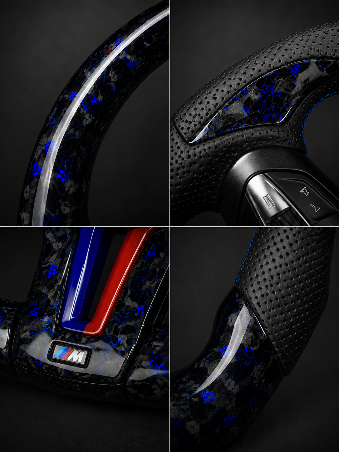 BMW M Performance Steering Wheel – Gloss Forged Carbon Fiber, Perforated Leather, M Tri-Color Center Stripe & Carbon Paddle Shifters