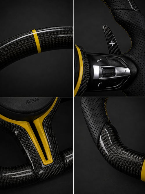 BMW M Performance Steering Wheel – Gloss Carbon Fiber, Perforated Leather & Yellow Center Stripe