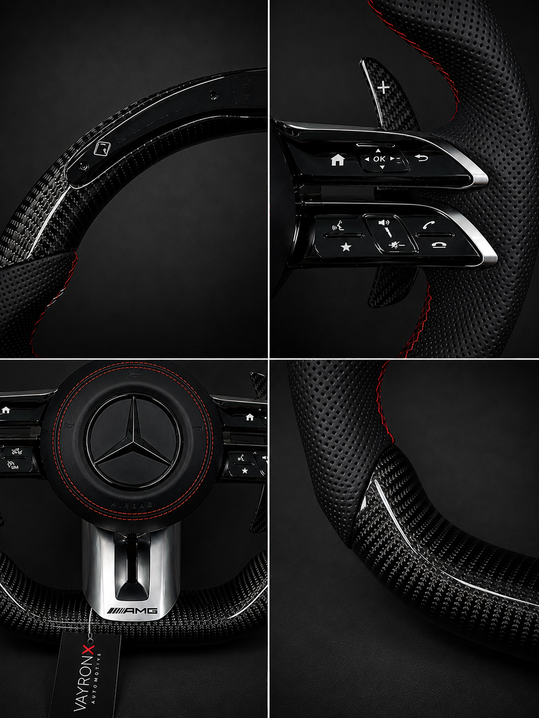Mercedes-AMG Performance Steering Wheel – Gloss Carbon Fiber, Perforated Leather & LED Shift Indicator