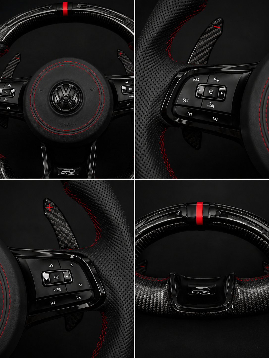 Volkswagen R Performance Steering Wheel – Gloss Carbon Fiber, Perforated Leather & LED Display