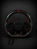 Audi RS Performance Steering Wheel – Gloss Forged Carbon Fiber, Perforated Leather & Red Carbon Paddle Shifters