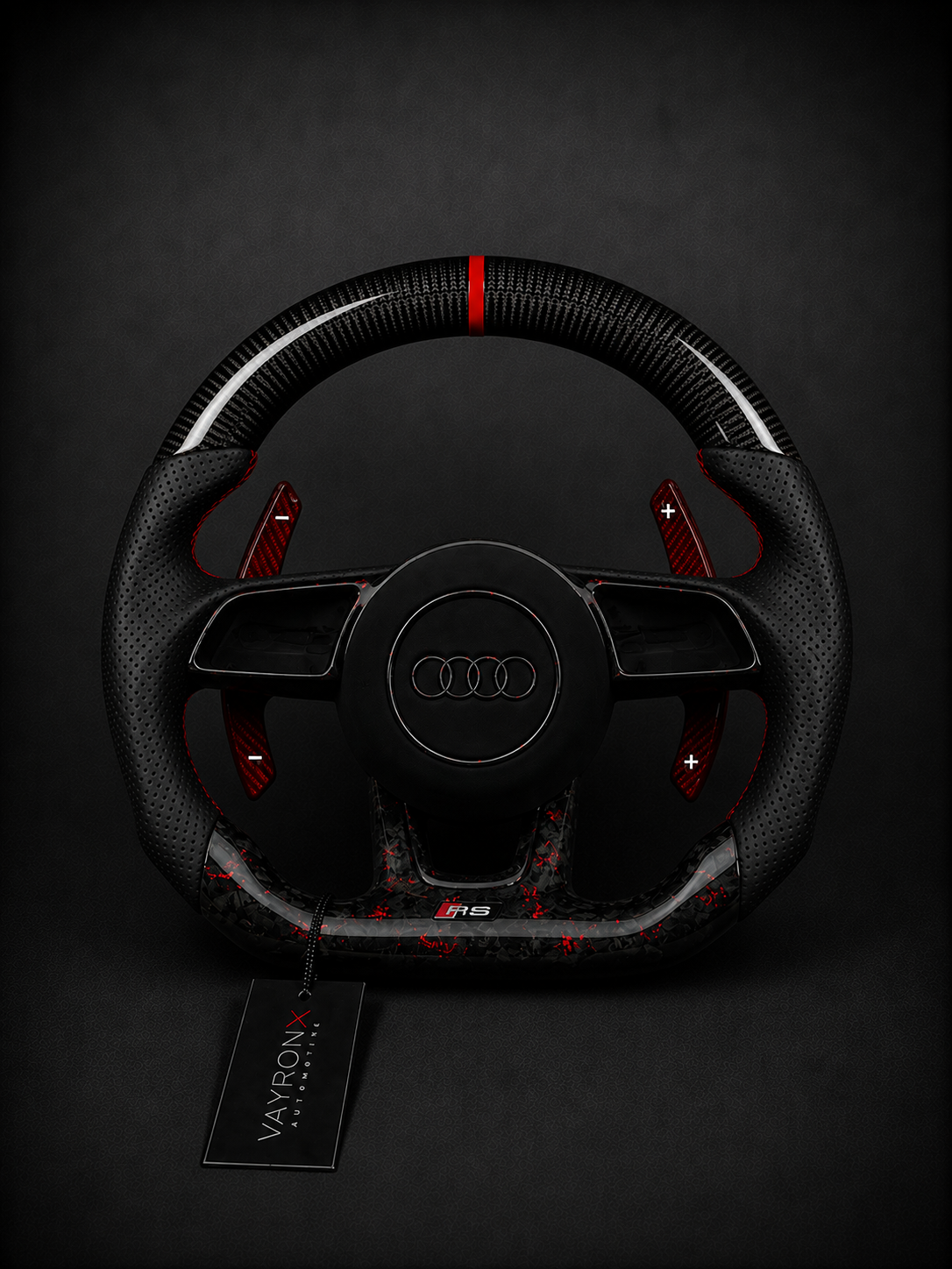 Audi RS Performance Steering Wheel – Gloss Forged Carbon Fiber, Perforated Leather & Red Carbon Paddle Shifters