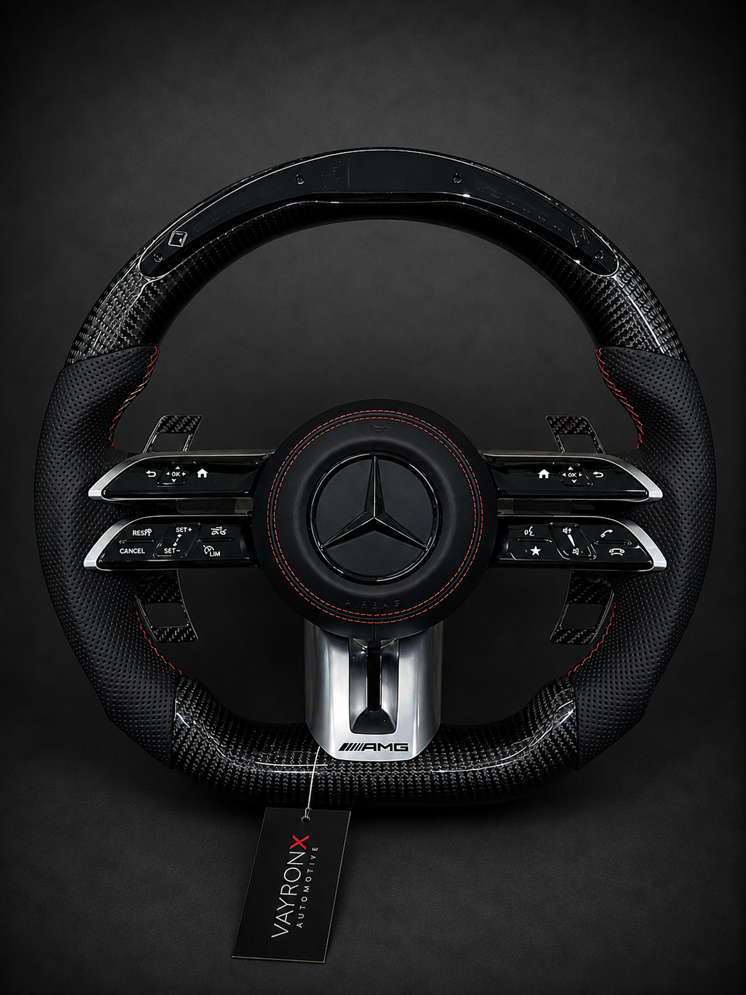 Mercedes-AMG Performance Steering Wheel – Gloss Carbon Fiber, Perforated Leather & LED Shift Indicator
