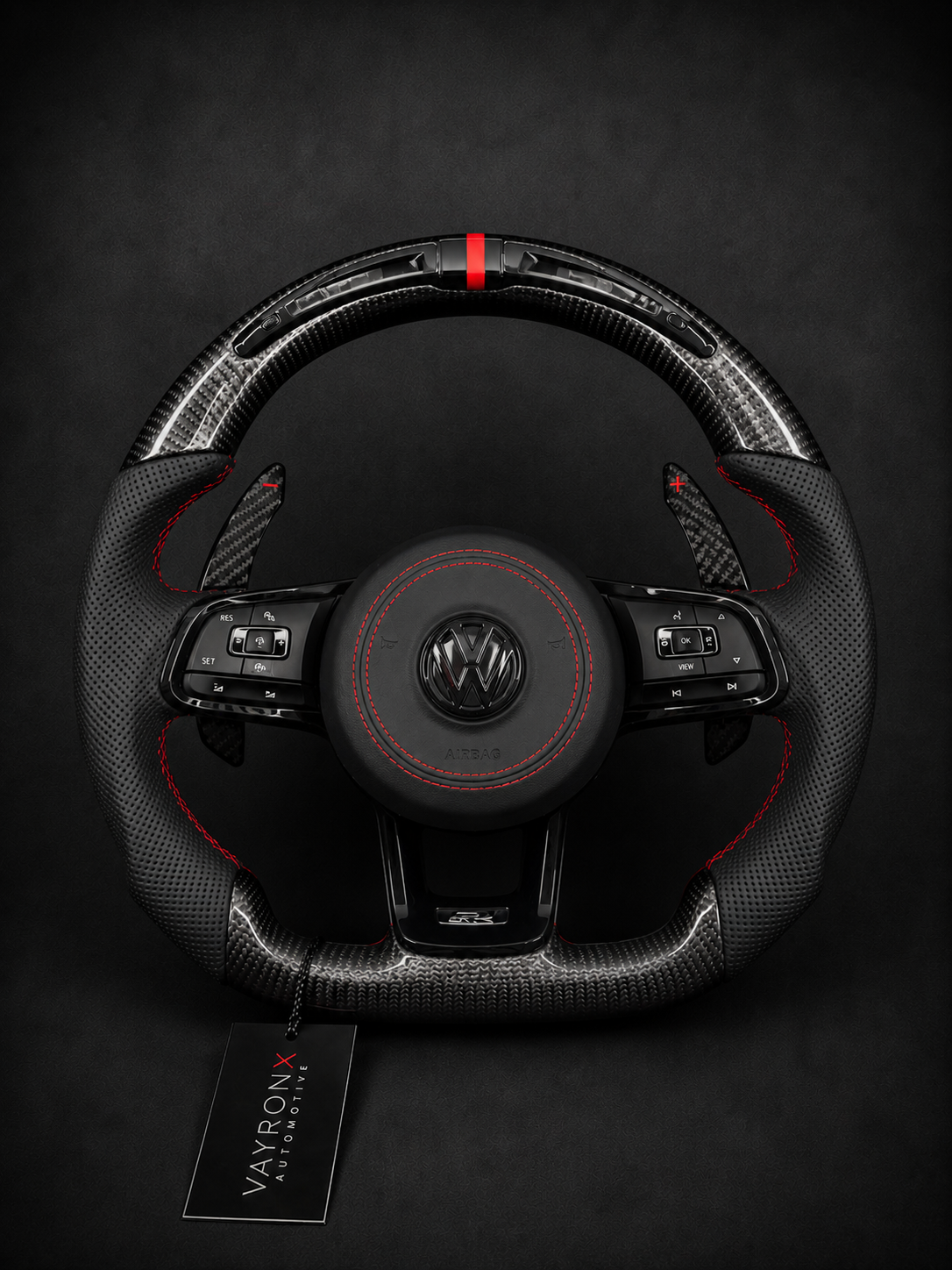 Volkswagen R Performance Steering Wheel – Gloss Carbon Fiber, Perforated Leather & LED Display