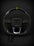 Audi Performance Steering Wheel – Gloss Carbon Fiber, Black Alcantara & Yellow Center Stripe