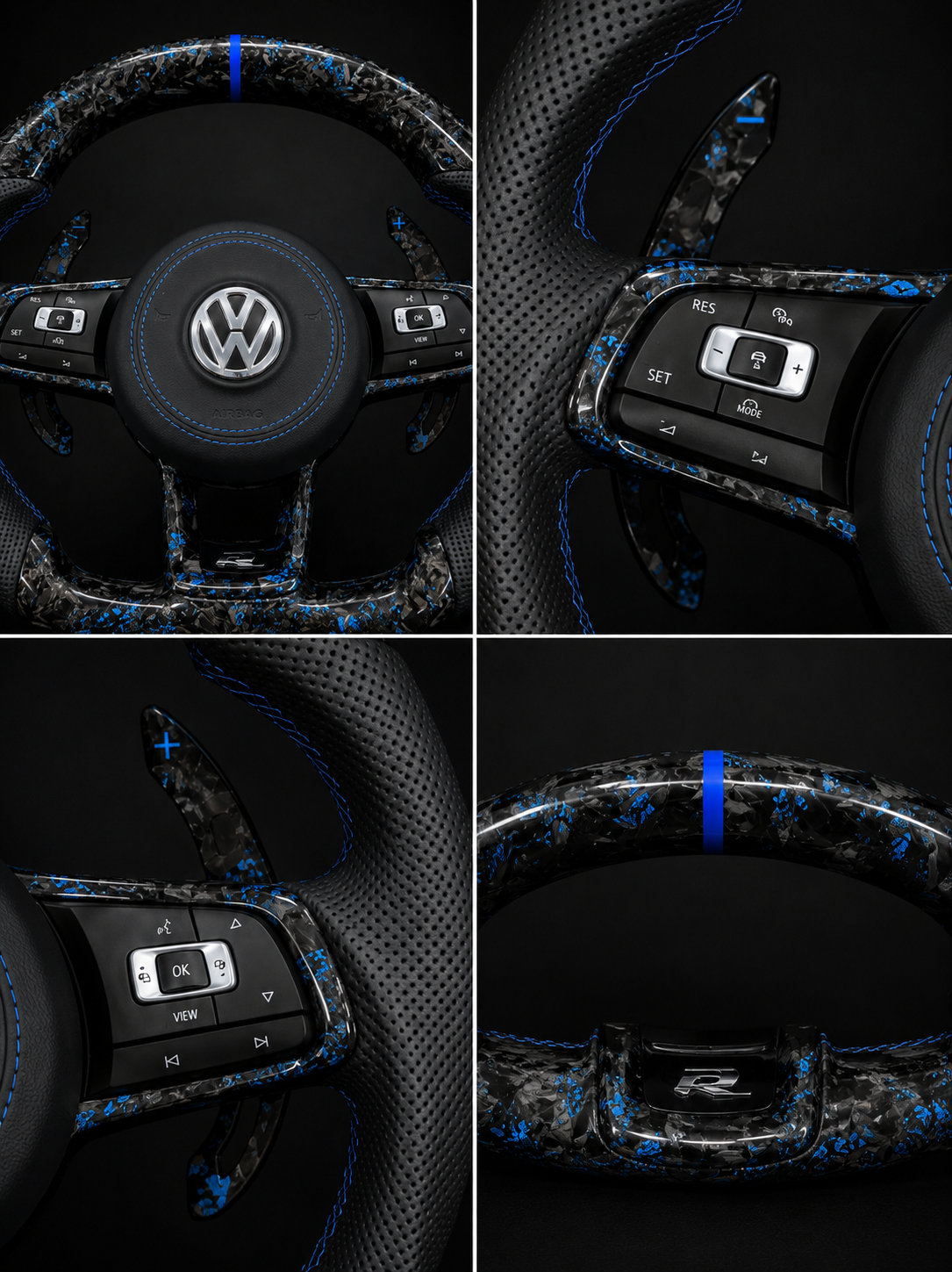 Volkswagen R Performance Steering Wheel – Blue Forged Carbon Fiber & Perforated Leather
