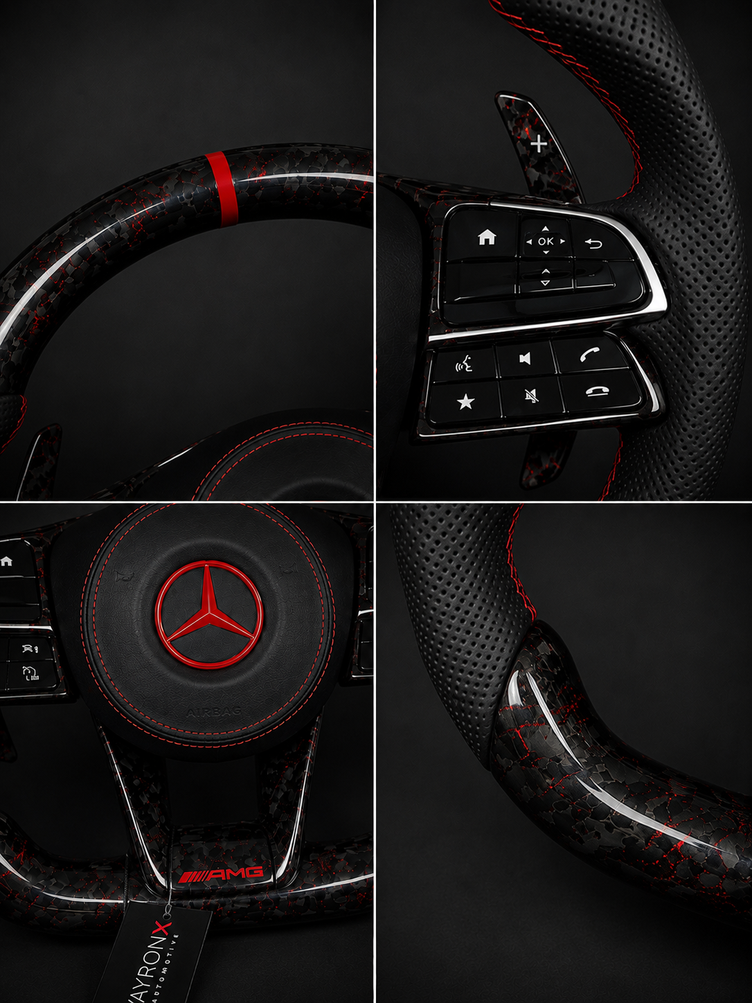 Mercedes-AMG Performance Steering Wheel – Gloss Forged Carbon Fiber, Perforated Leather & Red Center Stripe