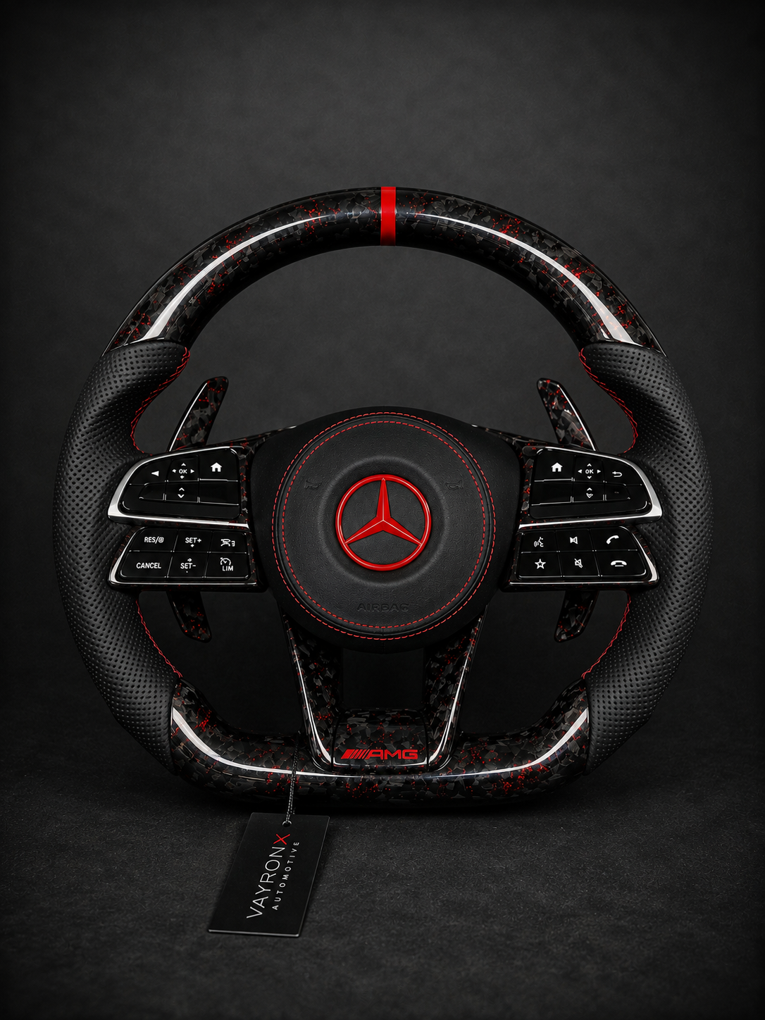 Mercedes-AMG Performance Steering Wheel – Gloss Forged Carbon Fiber, Perforated Leather & Red Center Stripe