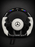 Mercedes-AMG Performance Steering Wheel – Gloss Forged Carbon Fiber, White Perforated Leather & LED Shift Indicator