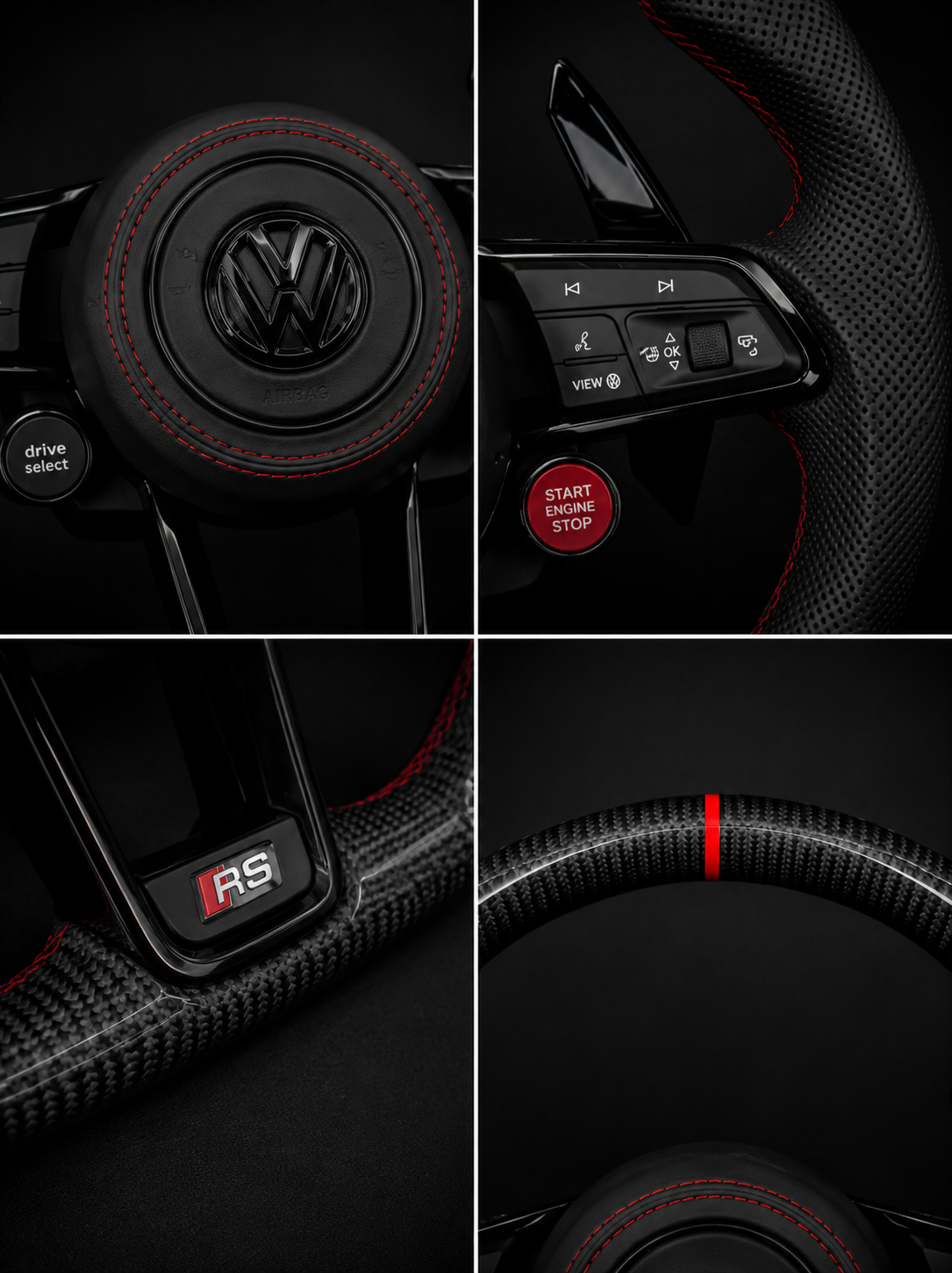 Volkswagen RS Performance Steering Wheel – Gloss Carbon Fiber, Perforated Leather & Integrated Start Button
