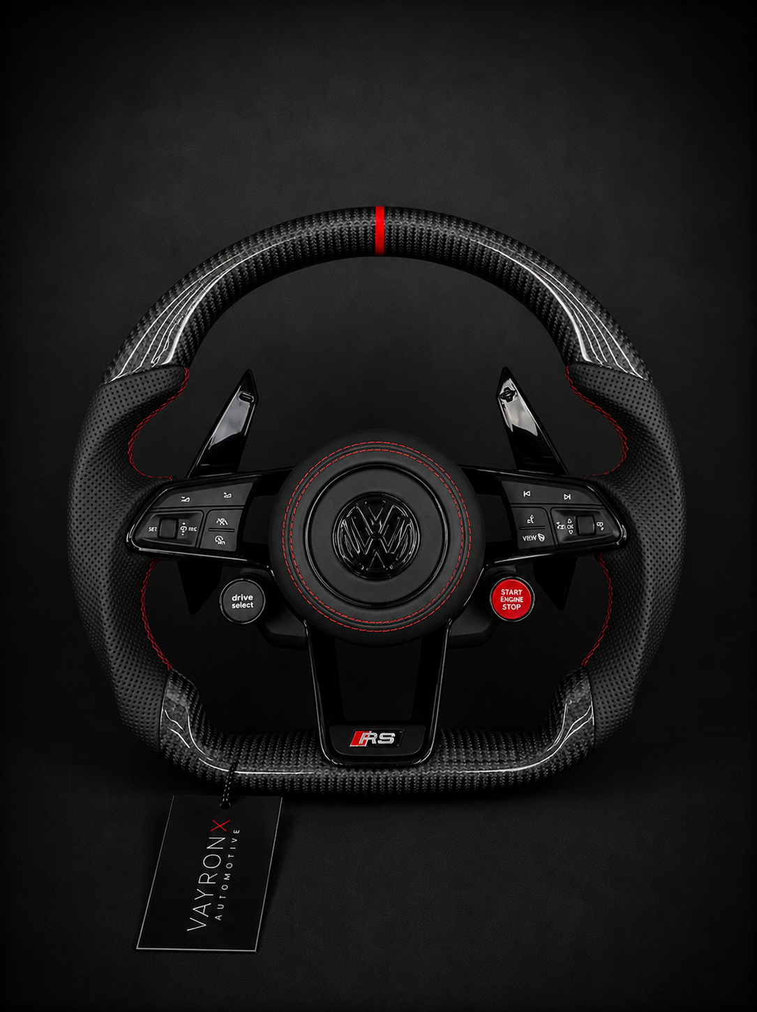 Volkswagen RS Performance Steering Wheel – Gloss Carbon Fiber, Perforated Leather & Integrated Start Button