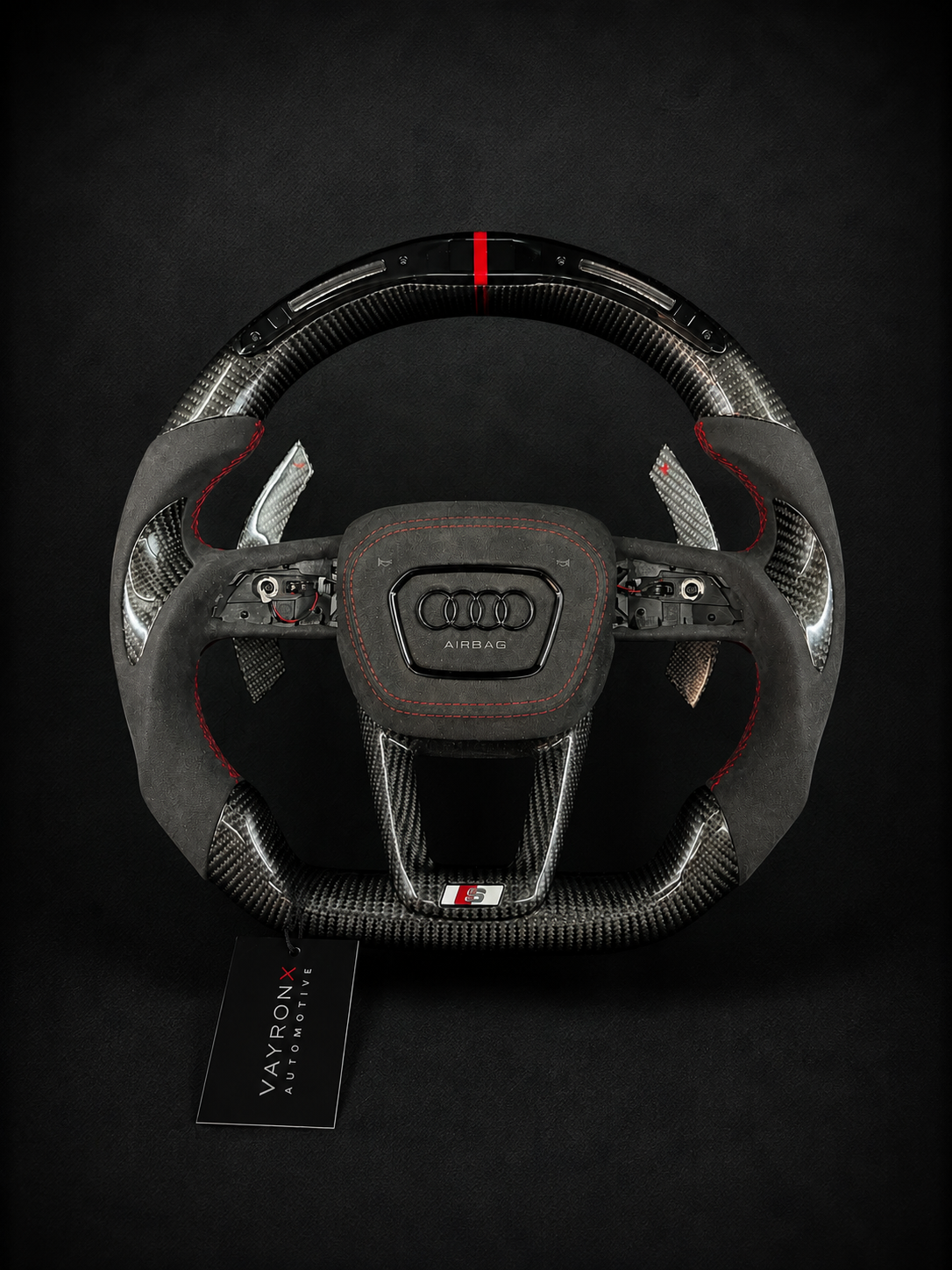 Audi S Performance Steering Wheel – Gloss Carbon Fiber, Black Alcantara & LED Shift Indicator