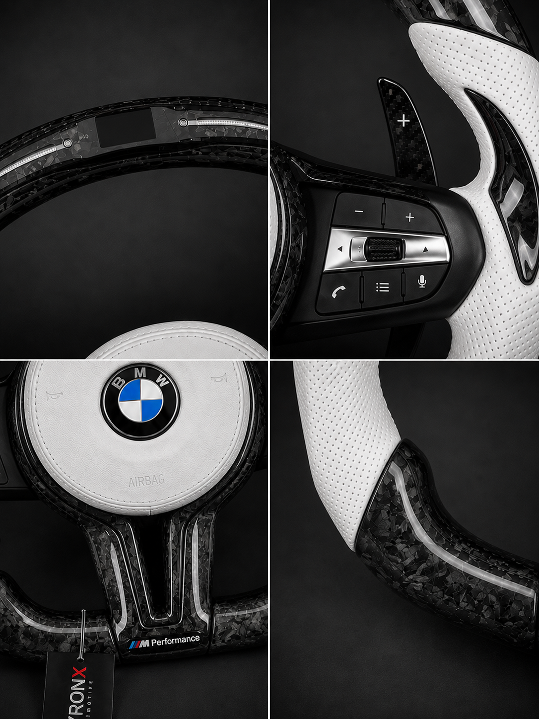BMW M Performance Steering Wheel – Gloss Forged Carbon Fiber, White Perforated Leather & LED Shift Indicator