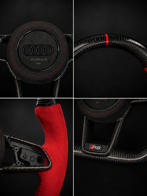 Audi RS Performance Steering Wheel – Gloss Carbon Fiber, Red Alcantara & RS Sport Design