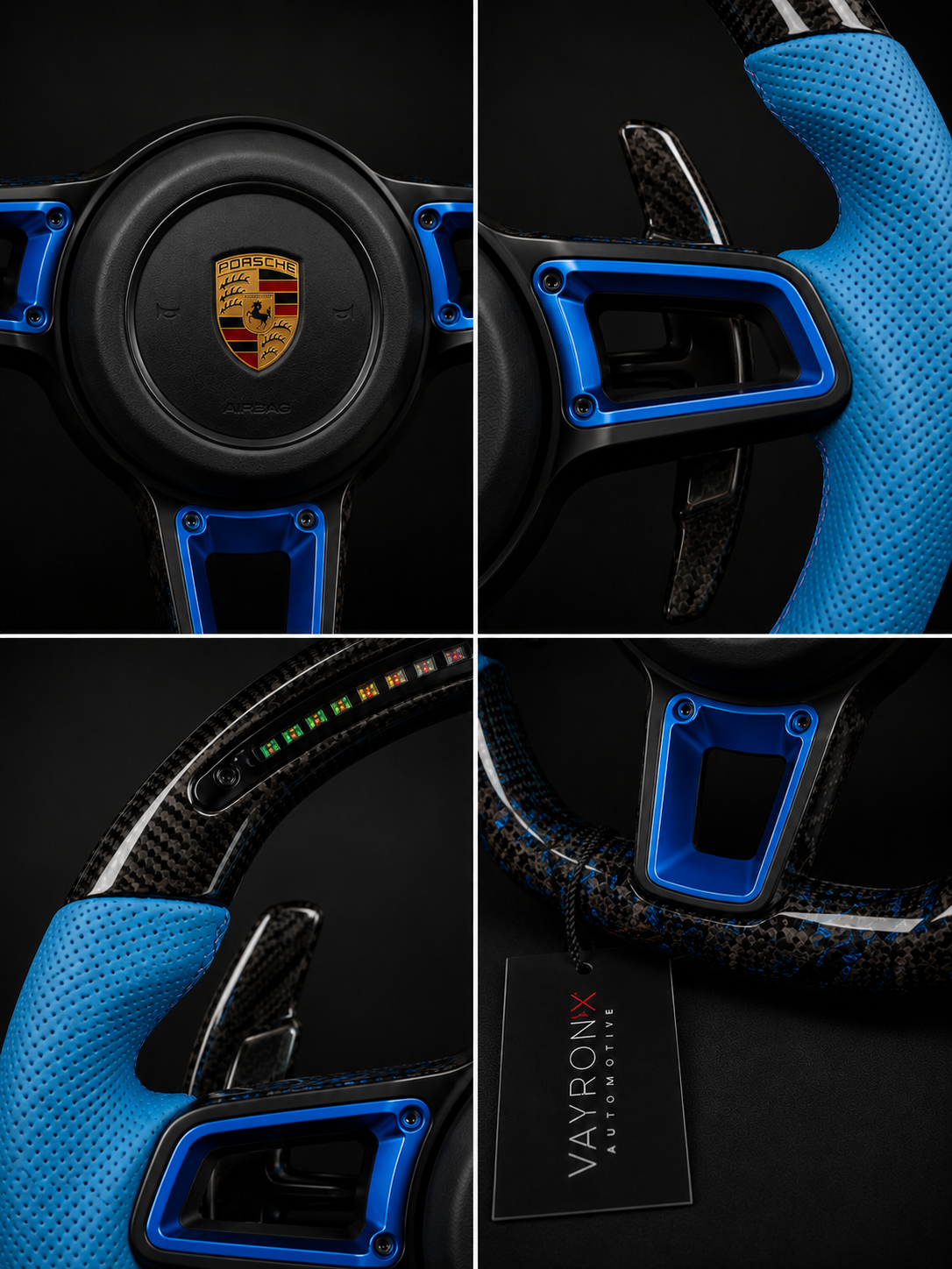 Porsche GT Performance Steering Wheel – Blue Forged Carbon Fiber, LED Display & Perforated Leather