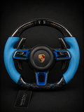 Porsche GT Performance Steering Wheel – Blue Forged Carbon Fiber, LED Display & Perforated Leather